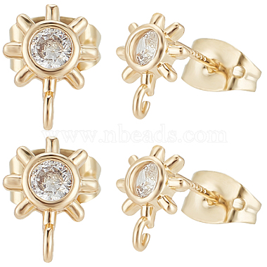 Real 14K Gold Plated Sun Brass+Cubic Zirconia Stud Earring Findings