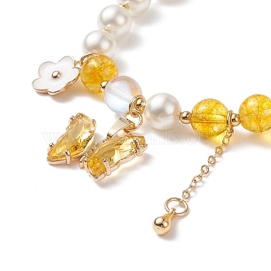 Round Natural Quartz Crystal(Dyed & Heated) & Shell Pearl Beaded Stretch Bracelet(BJEW-TA00191-04)-4