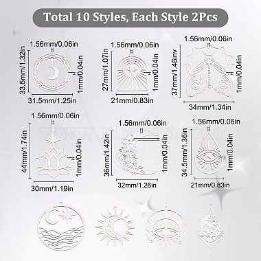 Sunnyclue 20pièces 10 style 201 pendentifs en acier inoxydable(STAS-SC0004-38)-2