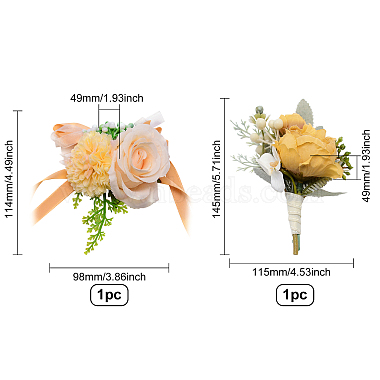 Craspire 2 pcs 2 style fleur rose poignet en soie et ensembles de broches en soie fleur(AJEW-CP0004-59)-2