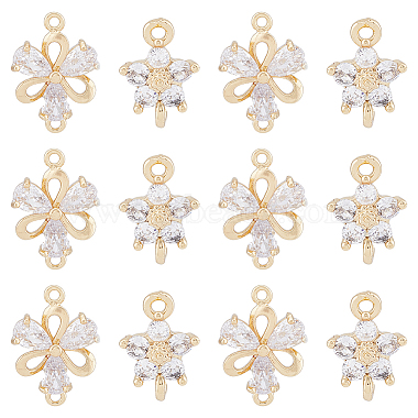 Real 18K Gold Plated Clear Flower Brass+Glass Links