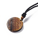 Natural Tiger Eye Flat Round with Hexagon Pendant Necklace with Nylon Cord for Women(NJEW-P274-05-01)-3