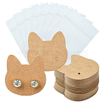 50Pcs Cat Shape Kraft Paper Earring Cards, Blank Ear Studs Cards, Jewelry Display Cards, with 50Pcs OPP Cellophane Bags, BurlyWood, Card: 3.5x3.5x0.05cm, Hole: 2mm(CDIS-CJ0001-02)