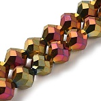 Electroplate Glass Beads Strands, Frosted, Bicone, Rainbow Plated, 10x9.5mm, Hole: 1.2mm, about 60pcs/strand, 22.76''(57.8cm)(EGLA-I019-FP01)