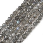 Natural Labradorite Beads Strands, Faceted, Round, Gray, 4mm, Hole: 1mm, about 90pcs/strand, 15.35''(39cm)(G-G213-4mm-03)