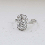 Brass Micro Pave Clear Cubic Zirconia Cuff Rings, Initial Rings for Women, Letter, Platinum, Letter S, Inner Diameter: Adjustable(FS-WG17FF6-19)