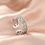 304 Stainless Steel Cuff Rings, Stainless Steel Color, Wave, Inner Diameter: 15~20mm(FS-WGFBCF4-22)