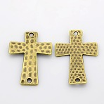 Alloy Links connectors, Cadmium Free & Nickel Free & Lead Free, Hammered Cross, Antique Bronze, 38x27.5x3mm, Hole: 2mm(PALLOY-AD48697-AB-FF)