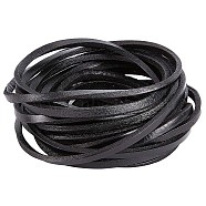 Flat Cowhide Leather Cord, for Jewelry Making, Black, 5x3mm(WL-GF0001-09D-01)