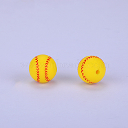 Printed Round with Baseball Pattern Silicone Focal Beads, Yellow, 15x15mm, Hole: 2mm(SI-JX0056A-105)