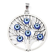 Tibetan Style Alloy Pendants, Tree of Life with Evil Eyes Charm, Antique Silver, Flat Round, 42x38x4mm, Hole: 7x4mm(PALLOY-JF02407-03)