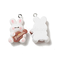 Music Theme Opaque Resin Pendants, with Platinum Tone Iron Loops, Rabbit Charm with Guitar, Saddle Brown, 28x18x8mm, Hole: 2mm(X-RESI-E024-06P-02)