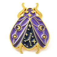 Alloy Enamel Brooches, Enamel Pin, with Butterfly Clutches, Insect, Golden, Dark Orchid, 27x21x9.5mm(JEWB-P006-A02)