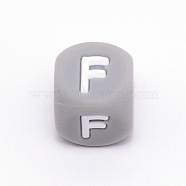 Silicone Alphabet Beads for Bracelet or Necklace Making, Letter Style, Gray Cube, Letter.F, 12x12x12mm, Hole: 3mm(SIL-TAC001-01A-F)