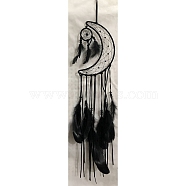 Woven Web/Net with Feather Pendant Decorations, with Polyester Cord and Iron Finding, Moon, 700x200mm(DARK-PW0001-096C)