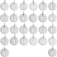 Unicraftale 26Pcs 304 Stainless Steel Charms, Flat Round with Letter, Letter A~Z, 12x1mm, Hole: 2.5mm, 26pcs(STAS-UN0032-40)