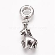304 Stainless Steel European Dangle Charms, Large Hole Pendants, Antique Silver, Chinese Zodiac, Horse, 26mm, Hole: 5mm, Pendant: 16x10x4.5mm(OPDL-K002-AS-02)