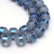 Electroplate Glass Bead Strands, Frosted, Rainbow Plated, Round, Marine Blue, 10mm, Hole: 2mm, about 72pcs/strand, 28.3 inch(EGLA-S131-10mm-A04)