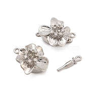 Brass Micro Pave Clear Cubic Zirconia Box Clasps, Flower, Platinum, 15x17x8mm, Hole: 1.2mm(KK-C075-18P)