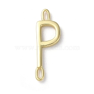 Rack Plating Brass Connector Charms, Cadmium Free & Lead Free, Long-Lasting Plated, Real 18K Gold Plated, Letter P, 22.5x7x1.5mm, Hole: 3x0.8mm(KK-P245-07G-P)