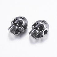 304 Stainless Steel Beads, Skull, Antique Silver, 14x10x8.5mm, Hole: 2mm(STAS-P183-07AS)