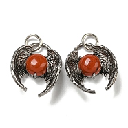 Bat Natural Red Jasper Pendants, Rack Plating Brass Halloween Charms, Cadmium Free & Lead Free, Antique Silver, 27x22x9.5mm, Hole: 6mm(G-F766-03AS-01)