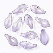 Transparent Spray Painted Glass Pendants, with Gold Foil, Petal, Lilac, 22~23x11x6mm, Hole: 1.2mm(GLAA-N042-001A-E04)