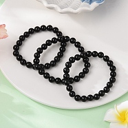 Natural Obsidian Beaded Stretch Bracelets, Round, 2-1/8 inch(55mm), bead: 8~9mm(BJEW-Q692-12-8mm)