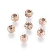 Ion Plating(IP) 304 Stainless Steel Textured Spacer Beads, Round, Rose Gold, 3x2mm, Hole: 1.5mm(STAS-P108-04RG-A)