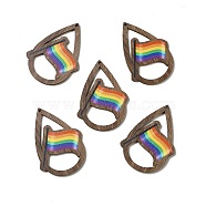 Rainbow/Pride Flag Theme Single Face Printed Aspen Wood Big Pendants, Teardrop Charm, Flag Pattern, 54.5x39.5x2.5mm, Hole: 1.8mm(WOOD-G014-02D)