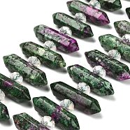 Natural Ruby in Zoisite Double Terminated Point Beads Strands, with Glass Beads, Faceted Bullet, 31~33x7~9x7~9mm, Hole: 1mm, about 26~27pcs/strand, 15.16~15.75''(38.5~40cm)(G-H069-B08-01)