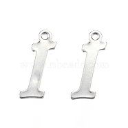 304 Stainless Steel Letter Charms, Letter.I, Stainless Steel Color, 13.5x5x0.8mm, Hole: 1mm(X-STAS-F039-01I-P)