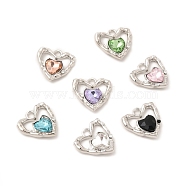 Rack Plating Alloy Pendants, with Mixed Color Glass, Heart Charms, Cadmium Free & Nickel Free & Lead Free, Platinum, 18.5x19.5x5mm, Hole: 2.5mm(FIND-C018-42P)
