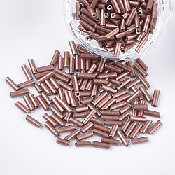 Electroplate Glass Bugle Beads, Round Hole, Metallic Colours, Rosy Brown, 6~7x1.5~2mm, Hole: 0.8mm, about 10000pcs/bag(SEED-S029-02A-02)