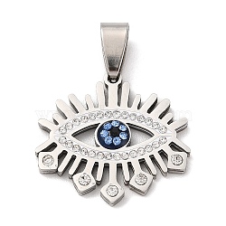 201 Stainless Steel Pendants, with Rhinestone, Eye Charm, Stainless Steel Color, 22.5x24.5x3mm, Hole: 9x4.5mm(STAS-E200-08P)