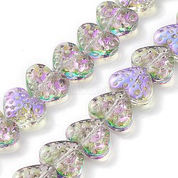 Electroplate Transparent Glass Beads Strands, Heart, Medium Orchid, 13x15mm, Hole: 1.2mm, about 50pcs/strand, 25.59''(65cm)(EGLA-R114-02A-HR01)