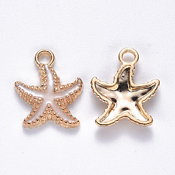 Alloy Enamel Pendants, Starfish, Light Gold, White, 18x15x3mm, Hole: 2.5mm(X-ENAM-S121-023D)