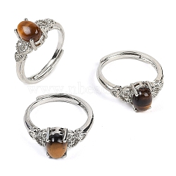 Oval Natural Tiger Eye Adjustable Rings, Platinum Tone Brass Ring for Women, Long-Lasting Plated, Lead Free & Cadmium Free, Inner Diameter: 17mm(RJEW-Q819-01P-02)