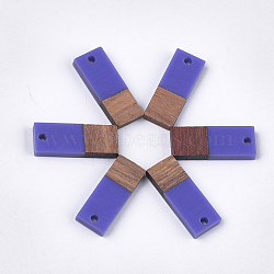 Resin & Walnut Wood Pendants, Rectangle, Slate Blue, 22.5~23x8.5~9x3.5mm, Hole: 2mm(RESI-S358-79H)