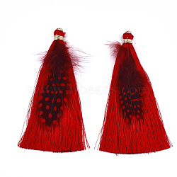 Polyester Tassel Big Pendant Decorations, with Feather and Iron Findings, Red, 96~100x7mm, Hole: 5mm(FIND-T043-05)