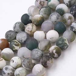 Natural Tree Agate Bead Strands, Frosted, Round, 8~9mm, Hole: 1mm, about 47pcs/strand, 14.9 inch(38cm)(X-G-J376-11F-8mm)