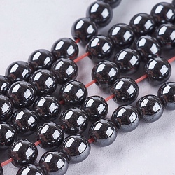 Non-magnetic Synthetic Hematite Bead Strands, Round, Black, 4mm, Hole: 0.5mm, about 95pcs/strand, 14.9 inch(G-R193-19-4mm)