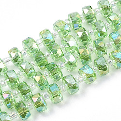 Transparent Glass Beads Strands, Faceted, AB Colors Plated, Rondelle, Lawn Green, 7.5x5mm, Hole: 1.2mm, about 80pcs/strand, 22.24 inch(56.5cm)(EGLA-T020-15B)