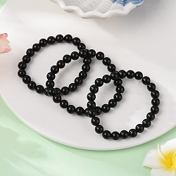 Natural Obsidian Beaded Stretch Bracelets, Round, 2-1/8 inch(55mm), bead: 8~9mm(BJEW-Q692-12-8mm)