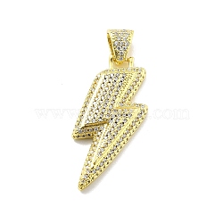 Rack Plating Brass Micro Pave Cubic Zirconia Pendants, Lead Free & Cadmium Free, Long-Lasting Plated, Real 18K Gold Plated, Lightning Bolt, 34.5x16.5x4.5mm, Hole: 3.5x6.5mm(KK-D359-29G)