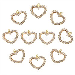 10Pcs Rack Plating Brass Micro Pave Clear Cubic Zirconia Pendants, with Jump Rings, Long-Lasting Plated, Cadmium Free & Lead Free, Heart, Real 18K Gold Plated, 21.5x26x3mm, Hole: 3.2mm(ZIRC-SZ0004-16)