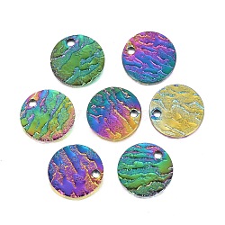 Ion Plating(IP) 304 Stainless Steel Charms, Textured, Laser Cut, Flat Round, Rainbow Color, 10x1mm, Hole: 1.4mm(STAS-I157-09B-M)