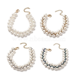 Shell Pearl & Glass Seed Braided Beaded Bracelet for Women, Mixed Color, 7-7/8 inch(19.9cm)(BJEW-JB09143)