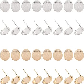 32Pcs 2 Colors Brass Stud Earring Findings, with Loop, Flat Round, Platinum & Golden, 12mm, Hole: 2mm, Pin: 0.5mm, 16pcs/color