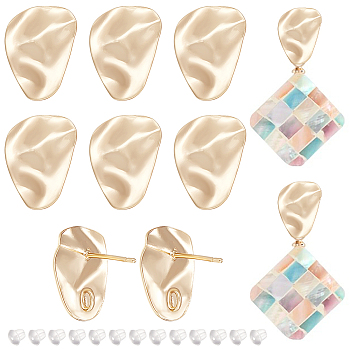 16Pcs Brass Stud Earrings Findings, with Vertical Loops, Twist Teardrop, with 40Pcs Plastic Ear Nuts, Real 18K Gold Plated, 15x12mm, Hole: 2.5mm, Pin: 0.7mm